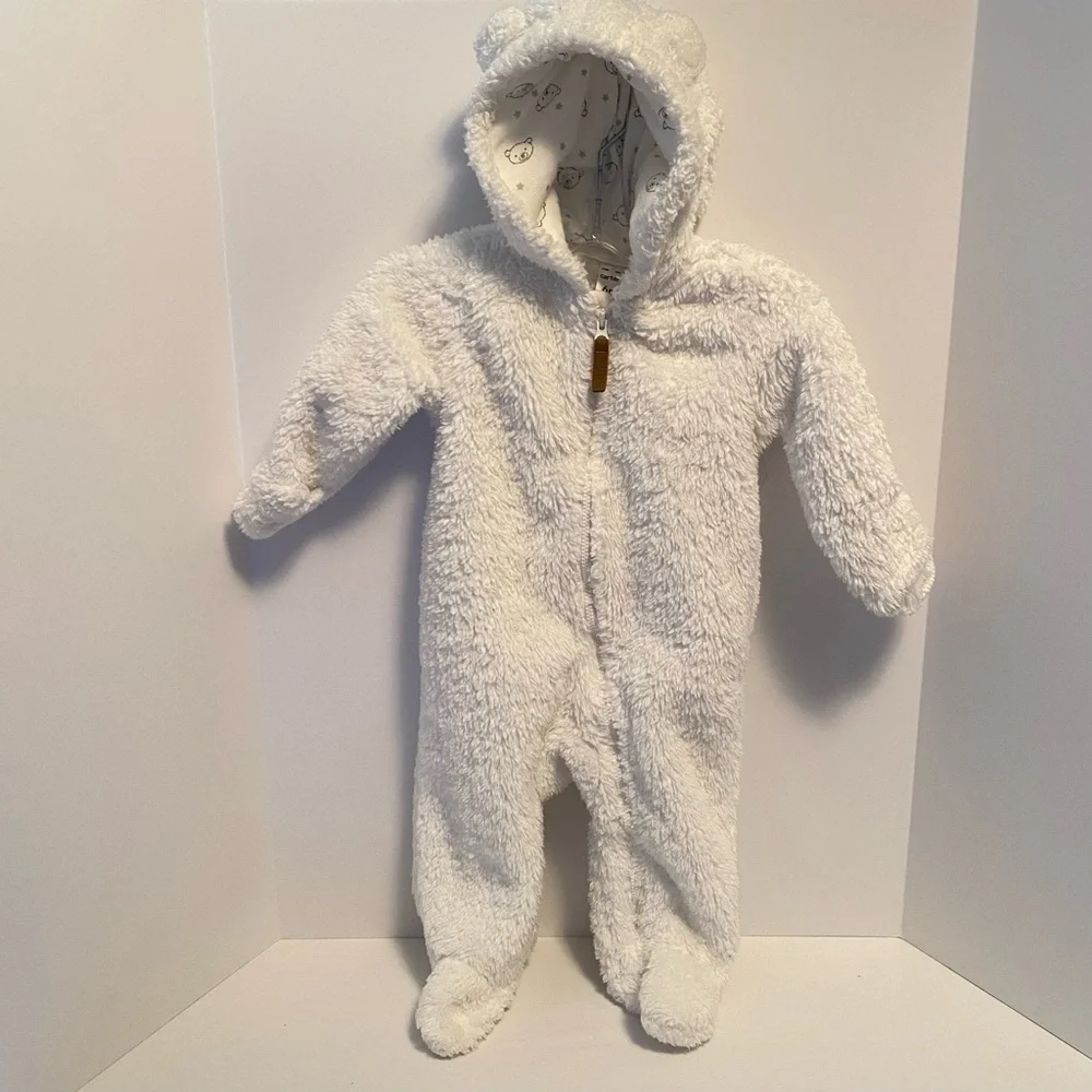 Carter's Baby Infant Serpa Zip-Up One-Piece Hooded Pram With Ears White 6 Months